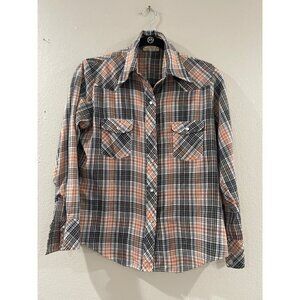 KMART WOMENS WESTERN VINTAGE BLOUSE LONG SLEEVE COLLAR PLAID